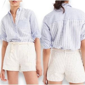 J. Crew Relaxed Linen Blend Boy Button Down Shirt in Mixed Stripe Size 12